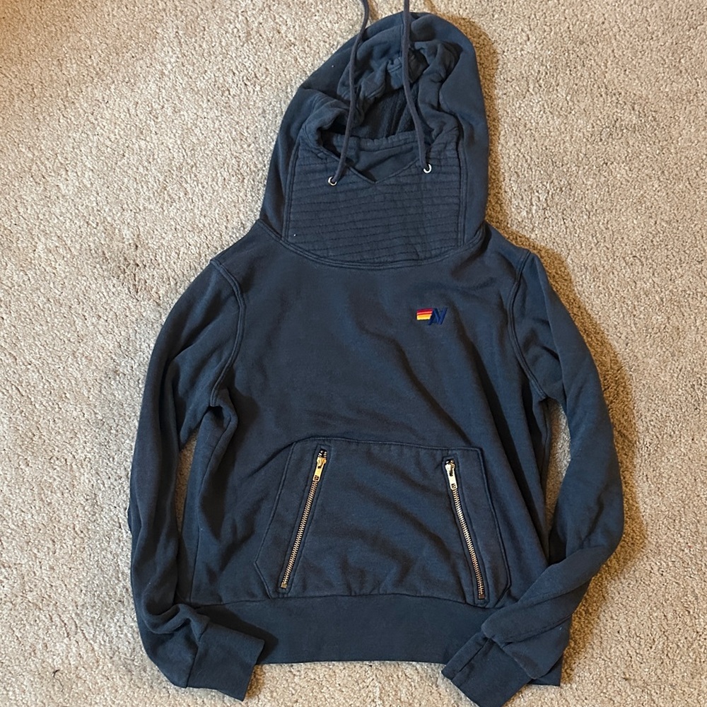 Aviator nation gray cs Hoodie with zip kangaroo Pockets surf California